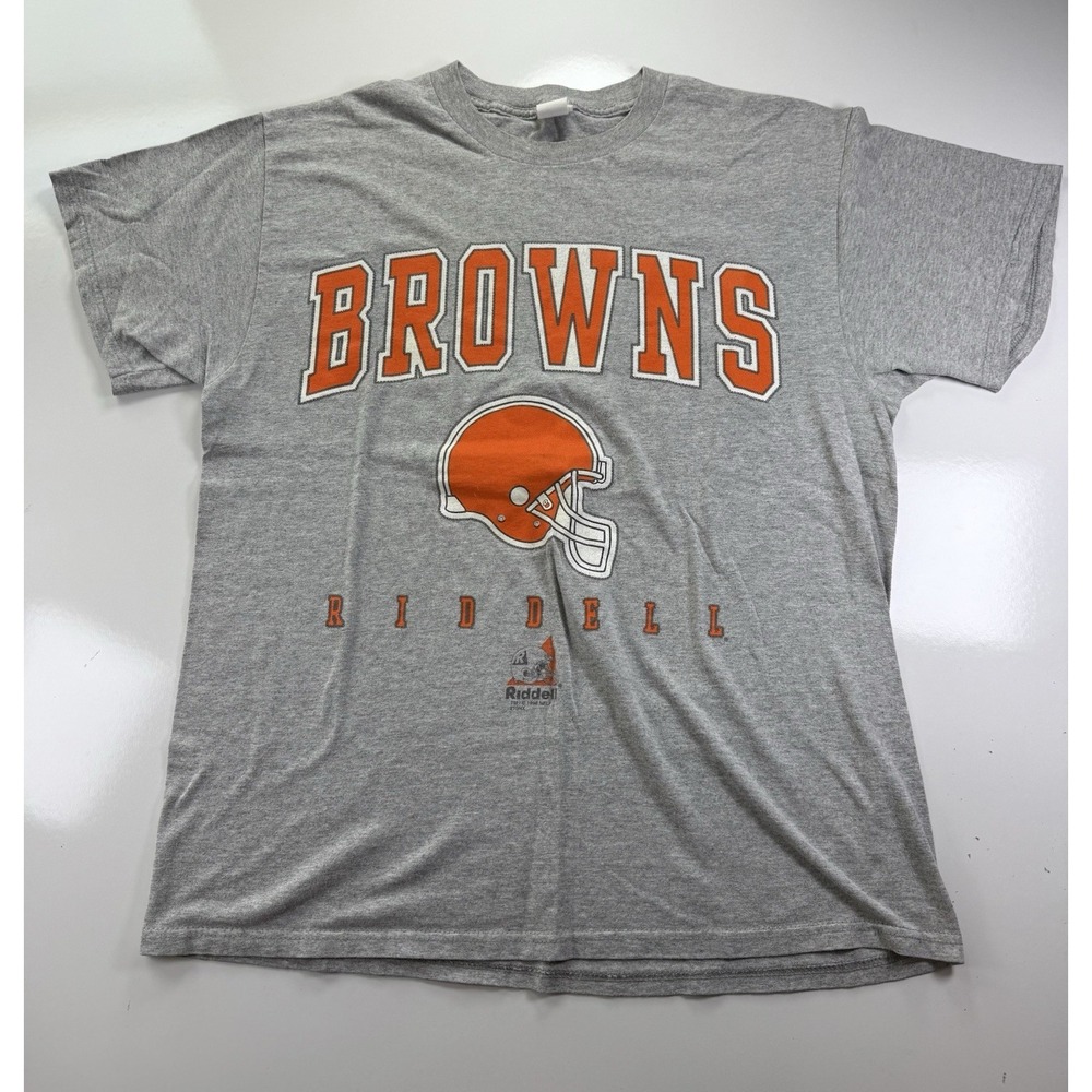 VTG Cleveland Browns Riddell Men's T-Shirt Gray Size L NFL Football Tee USA Made